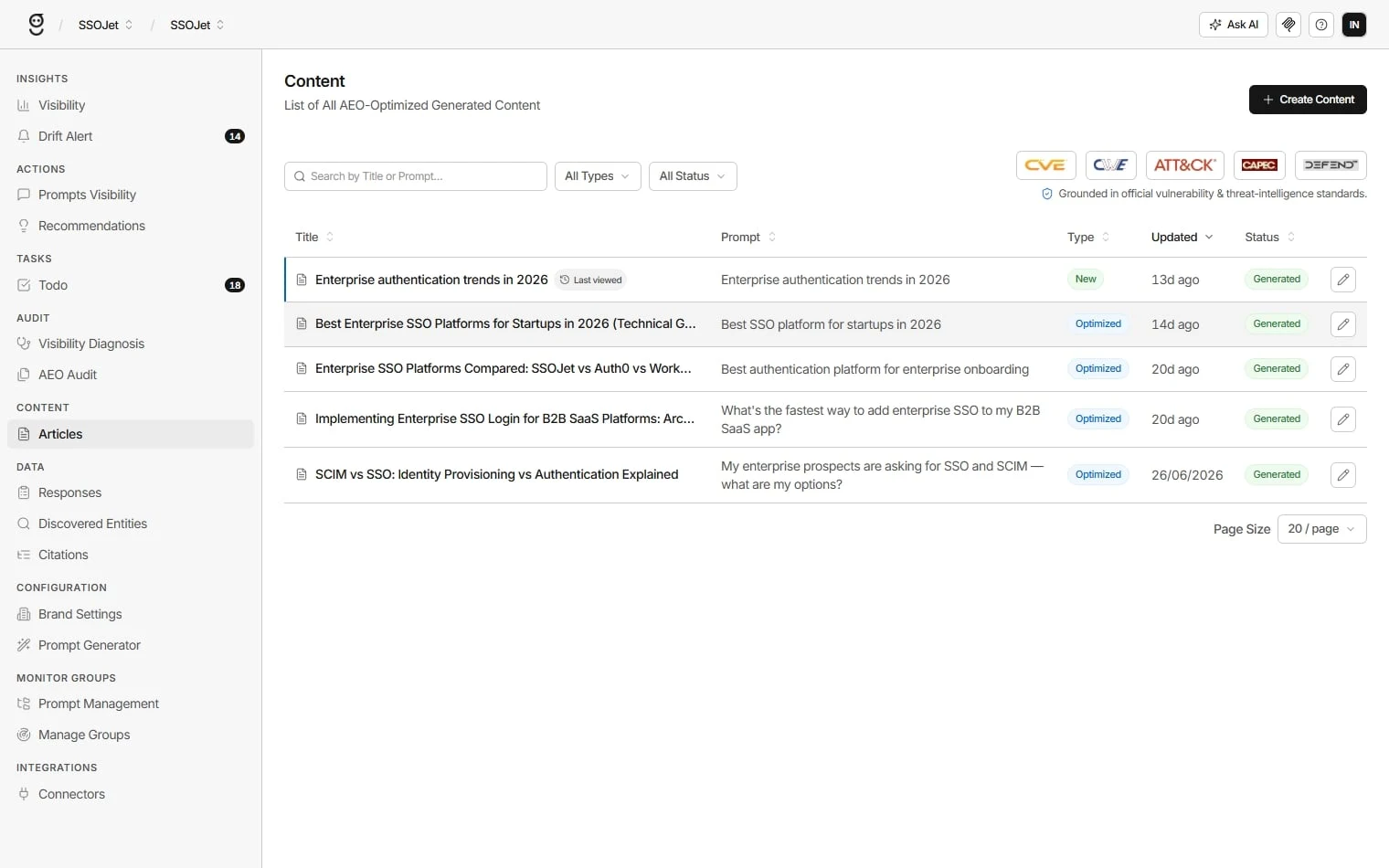 GrackerAI Content Engine screen