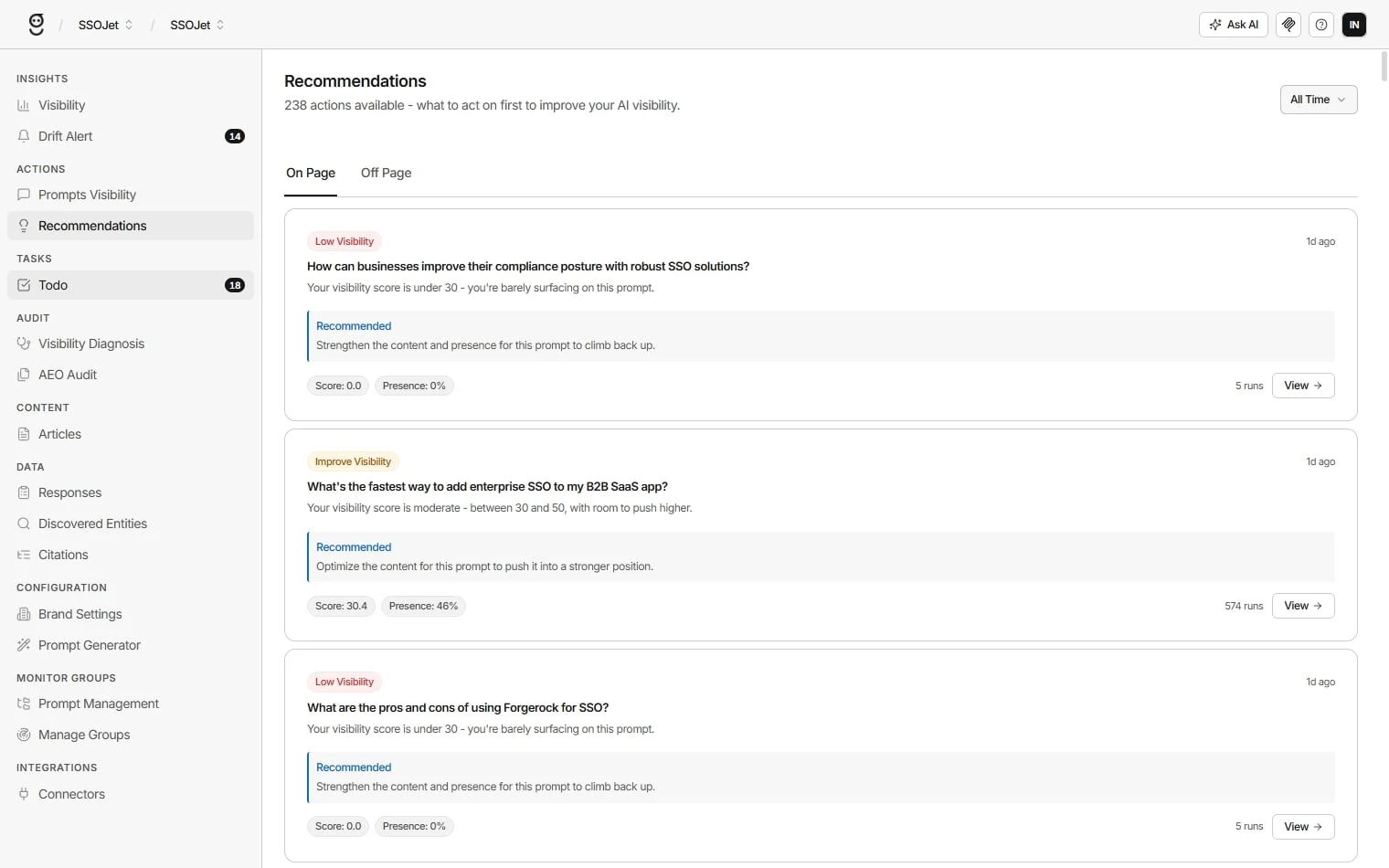 GrackerAI Recommendation Engine screen